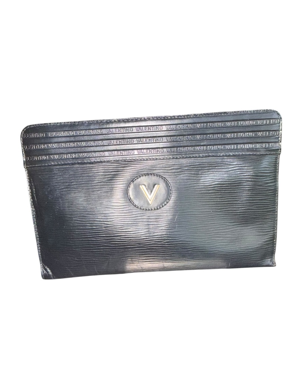 Mario Valentino V Vintage Logo Black Textured Clutch
